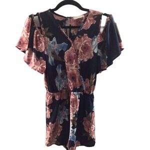 SALE Women's Altar'd State Front Wrap Cold Shoulder Floral Romper XS‎